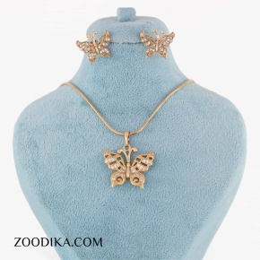 نیم ست پروانه زنانه ژوپینگ نگین دار طلایی