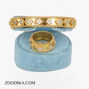 ست بنگل و انگشتر طرح گل ونکلیف طلایی