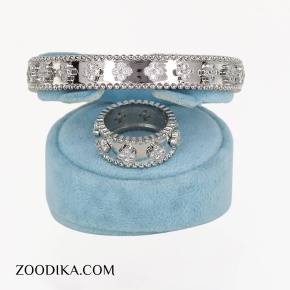 ست بنگل و انگشتر طرح گل ونکلیف طلایی نگین دار