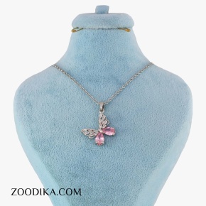 گردنبند دخترانه پروانه ای نگین دار استیل نقره ای
