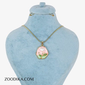 گردنبند زنانه میناکاری طرح گل صورتی رنگ ثابت فانتزی