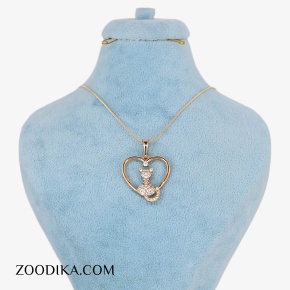 پلاک و زنجیر ژوپینگ قلبی و گربه طلایی نگین دار