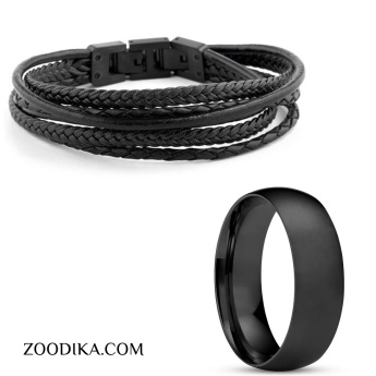 ست دستبند و انگشتر مردانه مدل افرا کد DE10