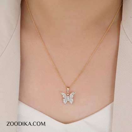 پلاک و زنجیر زنانه ژوپینگ مدل پروانه کد AAB-278
