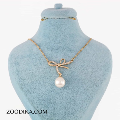 گردنبد پاپیونی و مرواریدی ژوپینگ طلایی رنگ ثابت