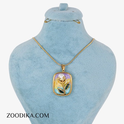 گردنبند زنانه میناکاری مدل گل و مروارید رنگ ثابت