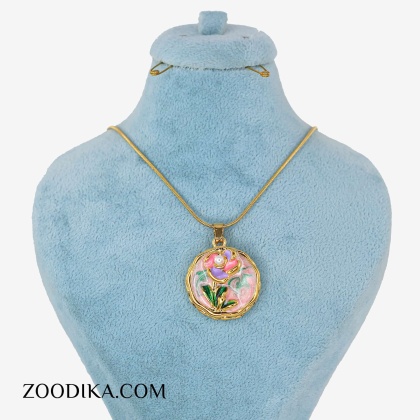گردنبند زنانه میناکاری مدل گل و مروارید فانتزی