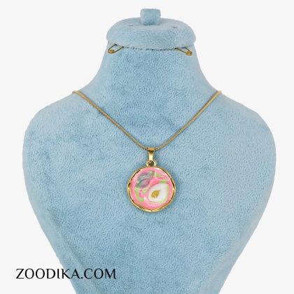 گردنبند زنانه میناکاری صورتی مدل صدف رنگ ثابت