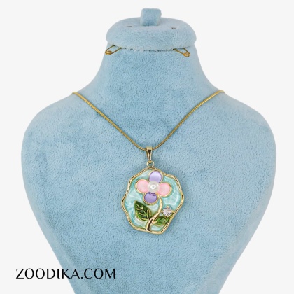 گردنبند شیک زنانه میناکاری مدل گل و مروارید