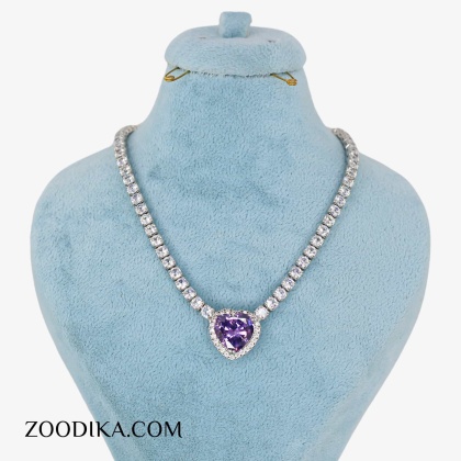 گردنبند جواهری استیل با نگین بنفش