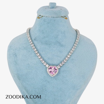 گردنبند جواهری استیل با نگین صورتی