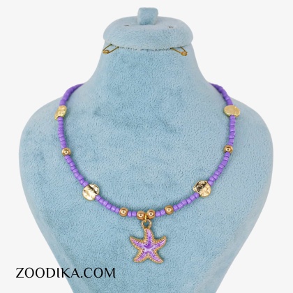 گردنبند منجوقی بنفش مدل ستاره دریایی فانتزی