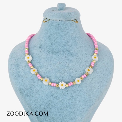 گردنبند جدید مهره ای صورتی شیک