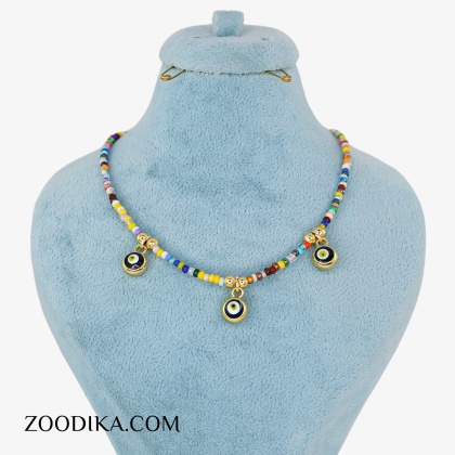 گردنبند فانتزی مهره ای رنگی دخترانه