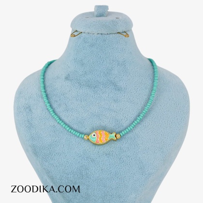 گردنبند منجوقی آبی رنگ مدل ماهی خفن