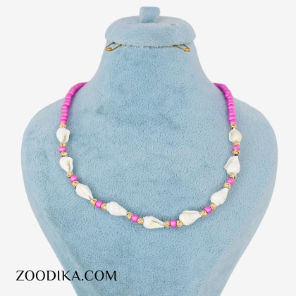گردنبند منجوقی صورتی فانتزی خفن