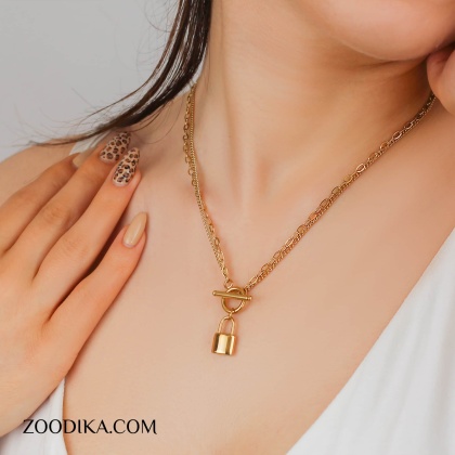 گردنبند زنانه استیل ژوپینگ مدل قفل کد AAB-98