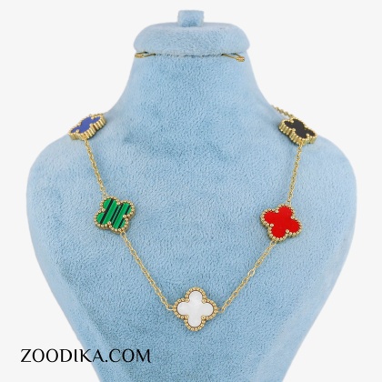 گردنبند استیل مدل ونکلیف تک گل سبز