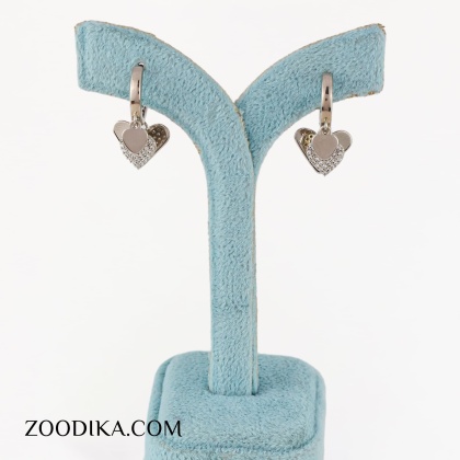 گوشواره ژوپینگ سه قلبی نقره ای نگین دار