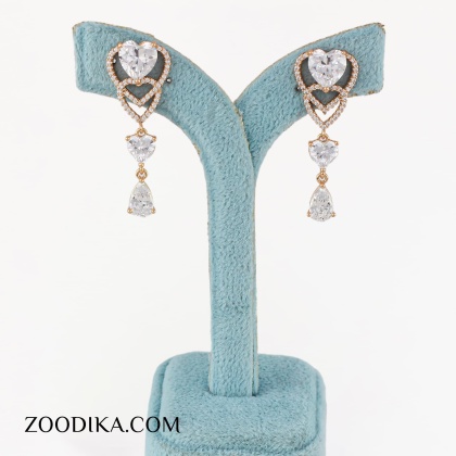 گوشواره آویزی ژوپینگ مدل جواهری طلایی نگین دار