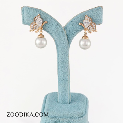 گوشواره دخترانه بدل مرواریدی طرح پروانه گوشواره دخترانه بدل مرواریدی طرح پروانه