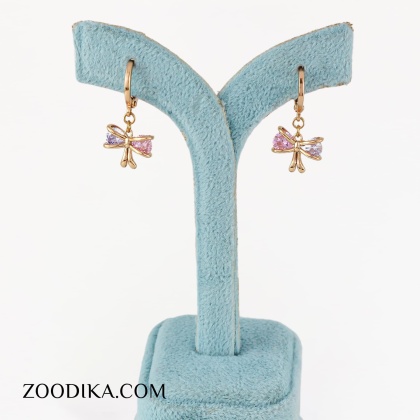 گوشواره ژوپینگ مدل پاپیونی نگین صورتی و بنفش