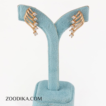 گوشواره ژوپینگ برگ نگین دار طلایی رنگ ثابت