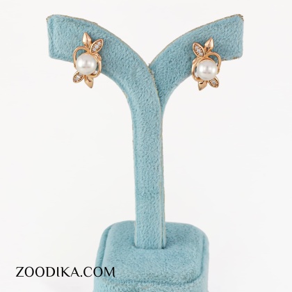 گوشواره میخی مرواریدی ژوپینگ مدل گل طلایی