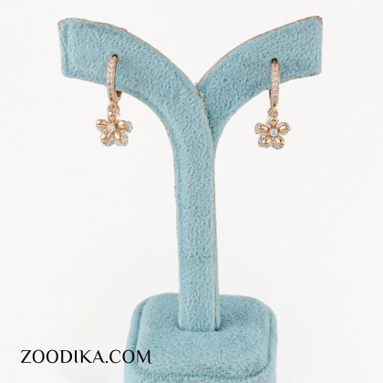 گوشواره گل ژوپینگ طلایی نگین دار