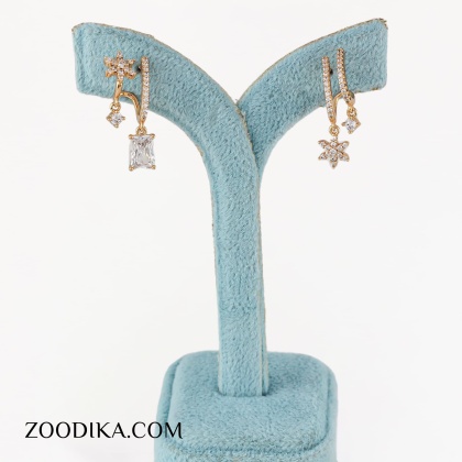 گوشواره میخی نامتقارن ژوپینگ ستاره ای نگین دار طلایی