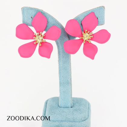 گوشواره دخترانه فانتزی شیک مدل گل صورتی