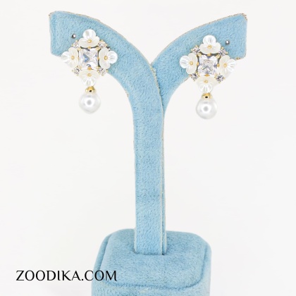 گوشواره بلند گل بدل جدید مرواریدی