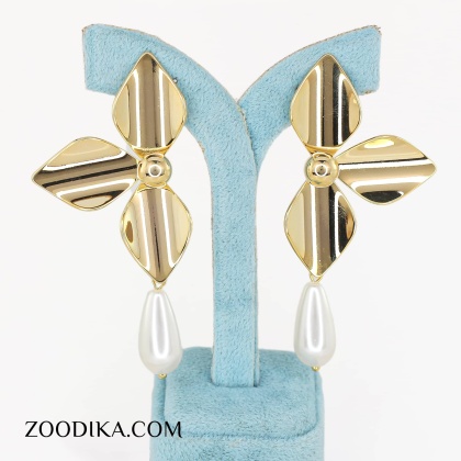 گوشواره بدل جدید مدل گل طلایی مرواریدی