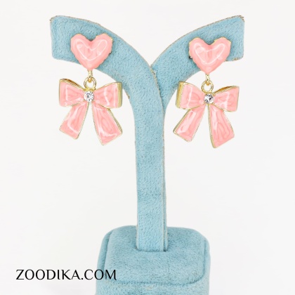 گوشواره بدل پاپیونی میناکاری جدید صورتی