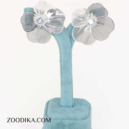 گوشواره توری فشن نقره ای زنانه نگین دار