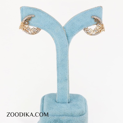 گوشواره بدل میخی مدل گل نگین دار طلایی