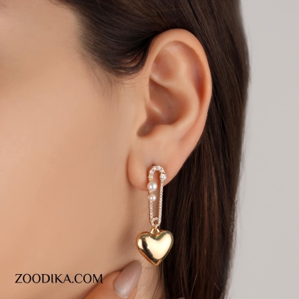 گوشواره زنانه ژوپینگ مرواریدی مدل قلب کد AAC-74