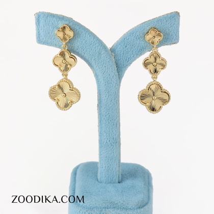 گوشواره آویزی طرح ونکلیف طلایی سه گل