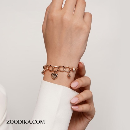 دستبند زنجیری حلقه ای گوی و قلب