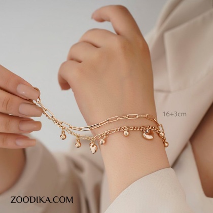 دستبند زنجیری دولاین قلب و گوی