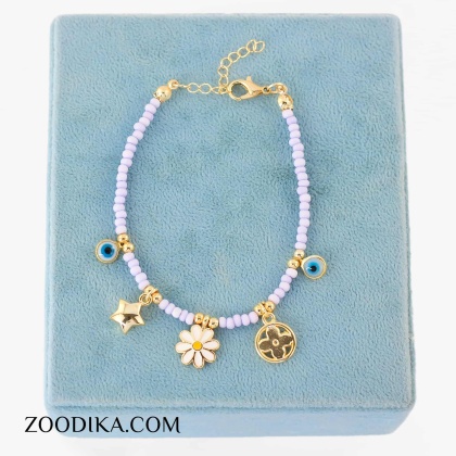 دستبند مهره ای طرح گل دخترانه شیک