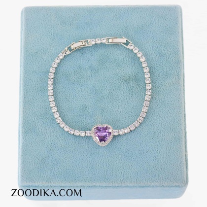 دستبند جواهری قلبی بنفش زنانه شیک