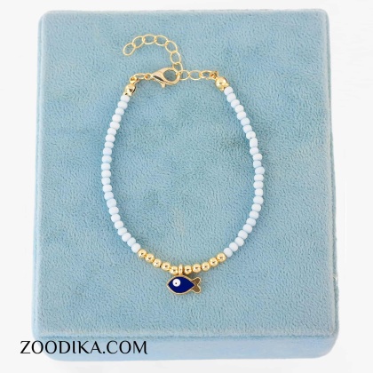 دستبند مهره ای دخترانه مدل ماهی آبی فانتزی