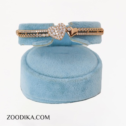 دستبند النگویی ژوپینگ قلبی نگین دار طلایی