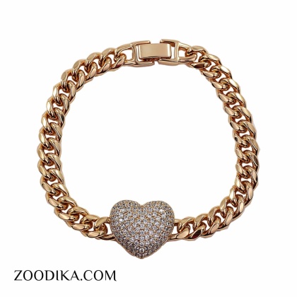 دستبند زنجیری قلب بزرگ نگین دار طرح کارتیه