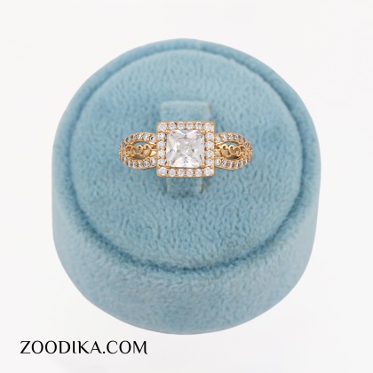 انگشتر تک نگین مربعی ژوپینگ طلایی