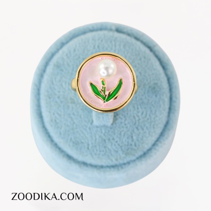 انگشتر میناکاری صورتی فانتزی رنگ ثابت