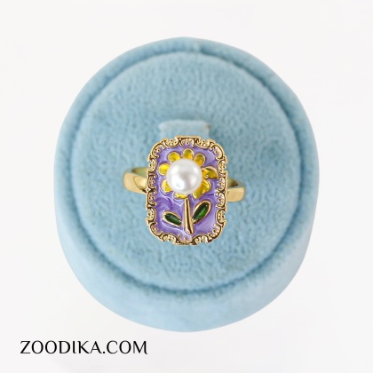 انگشتر میناکاری طرح گل بنفش مرواریدی