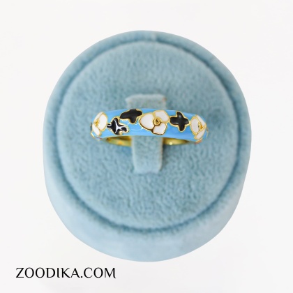 انگشتر میناکاری طرح گل آبی رنگ