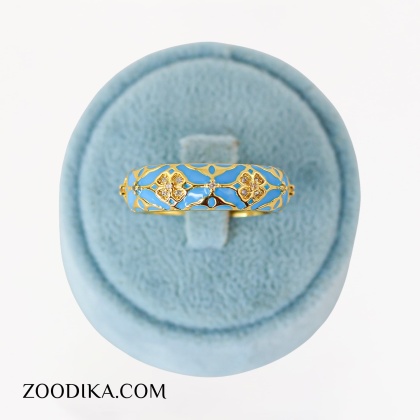 انگشتر دخترانه میناکاری طرح گل آبی رنگ 